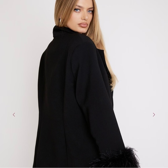 House of CB Esme Black Oversized Blazer with Feather Cuffs Size L+ - Picture 2 of 16